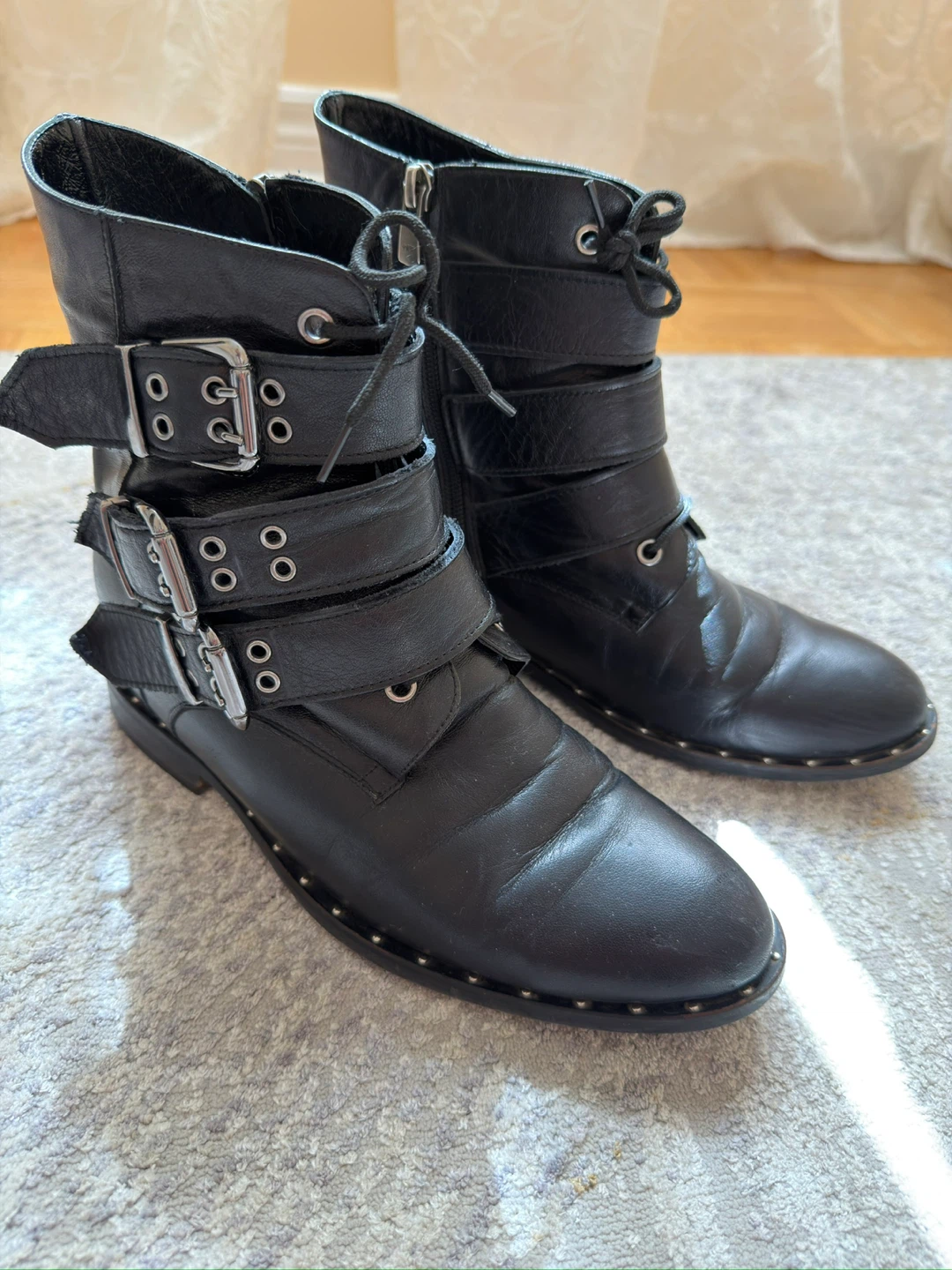 Black Genuine Leather Fur Lined Boots