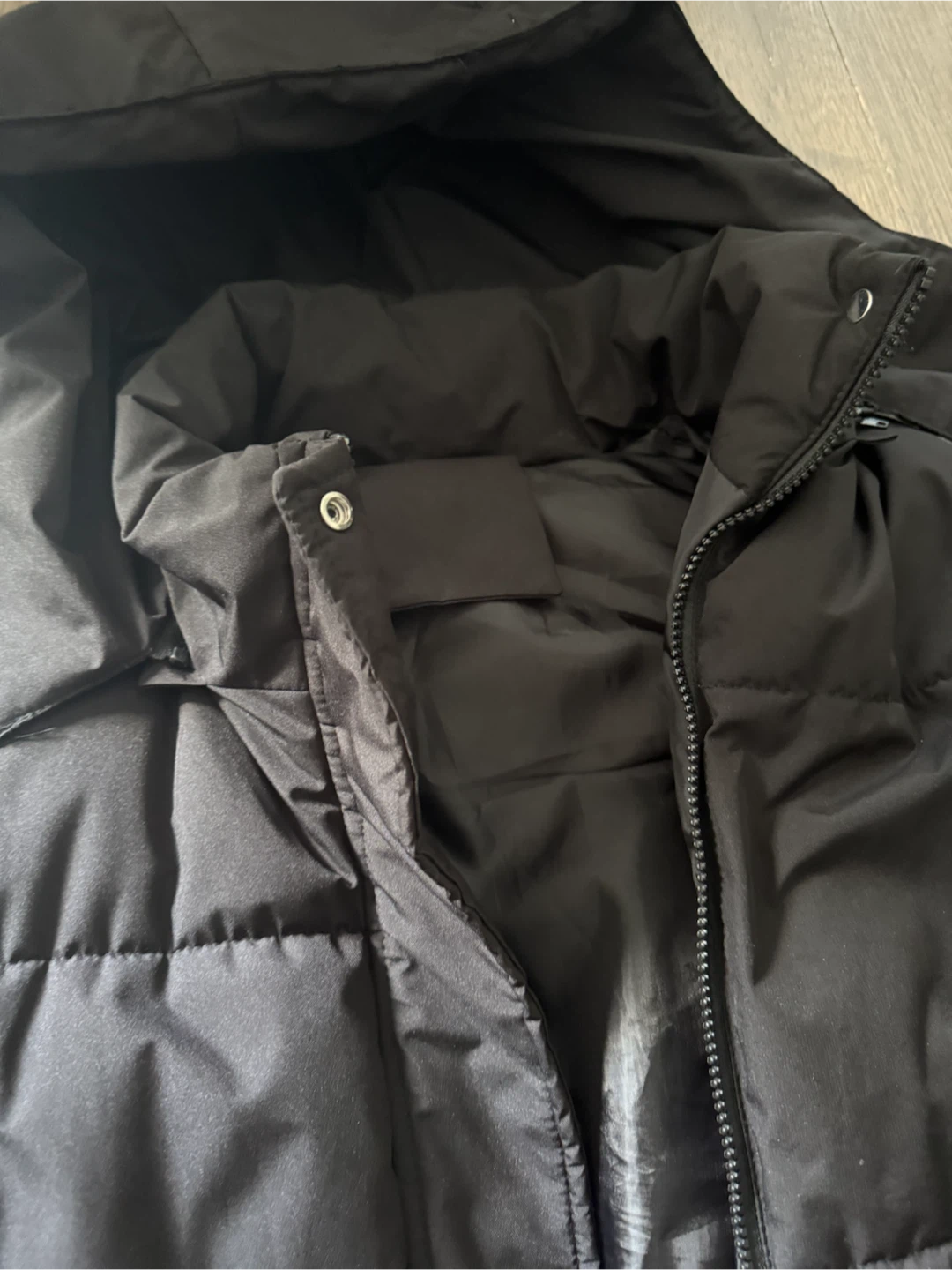 Women’s long Black Puffer Vest with Hood - photo 2