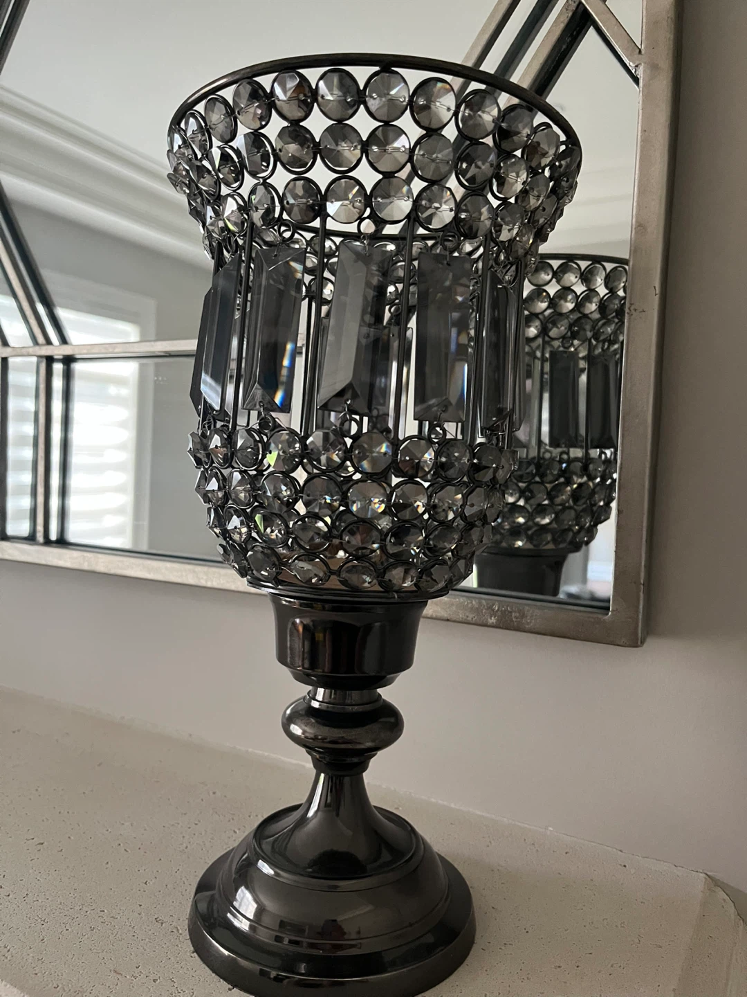Pewter Crystal Beaded Candle Holder