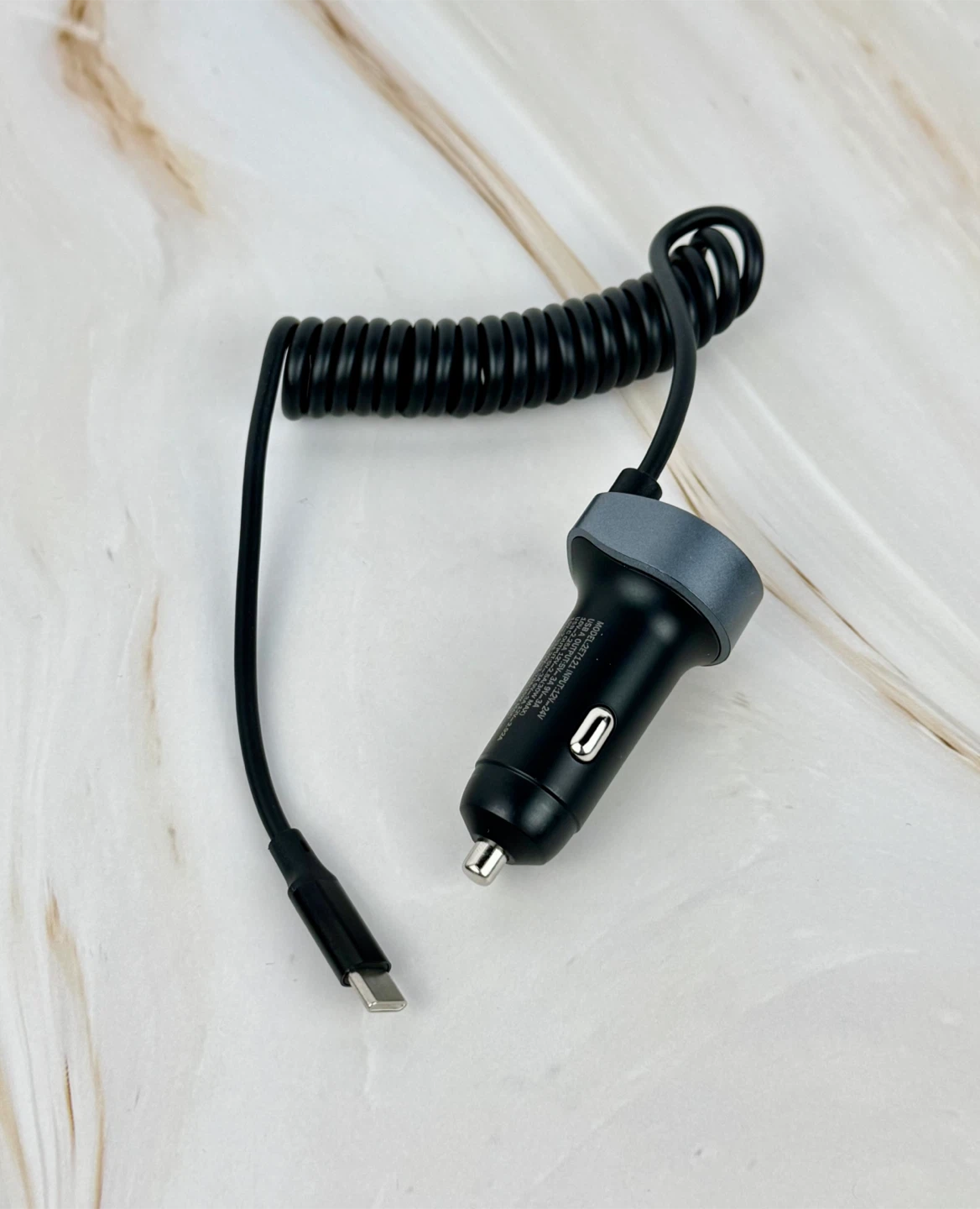 USB-C Car Charger with Coiled Cable