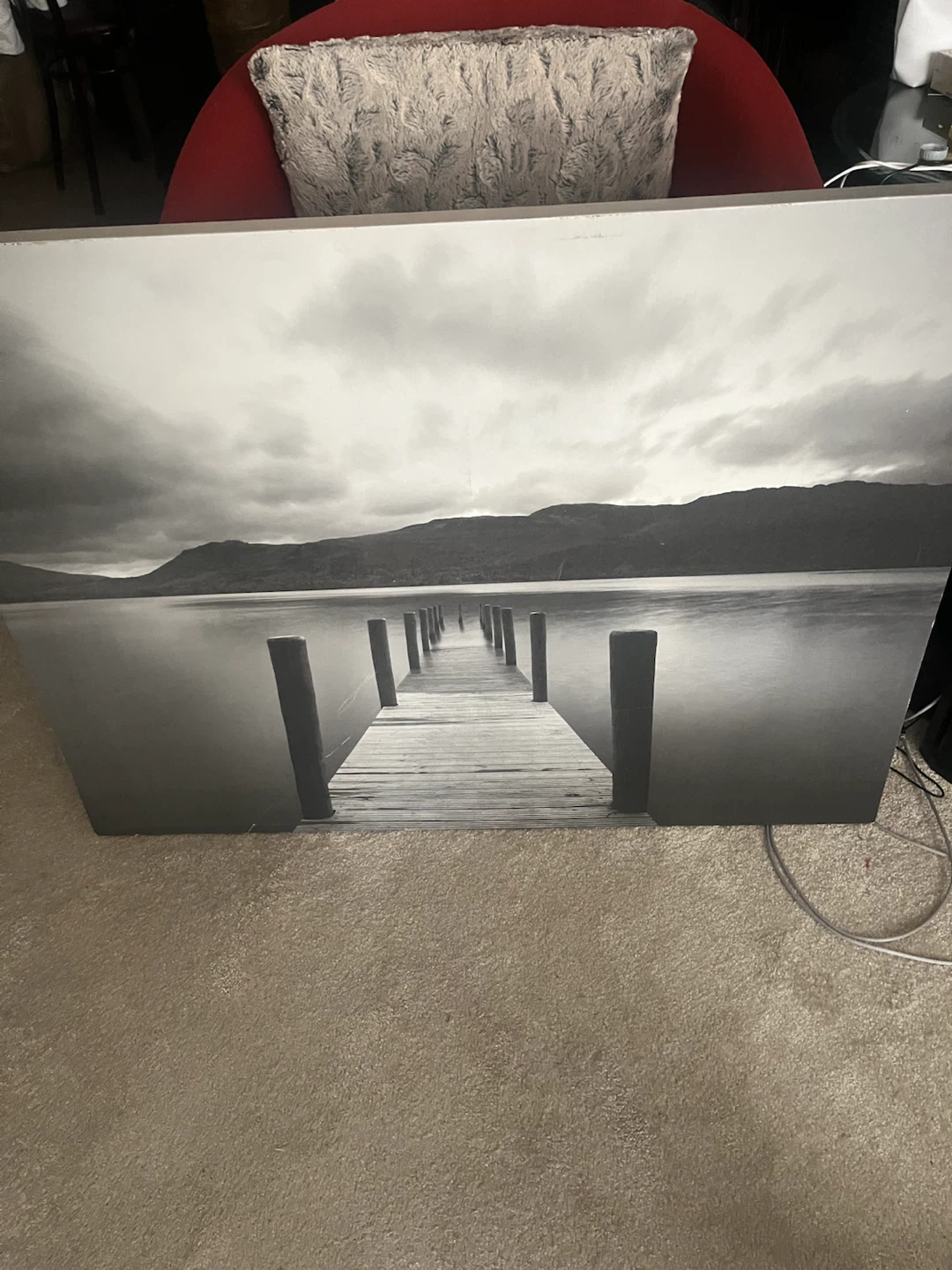 Black and White Lake Pier Canvas Wall Art