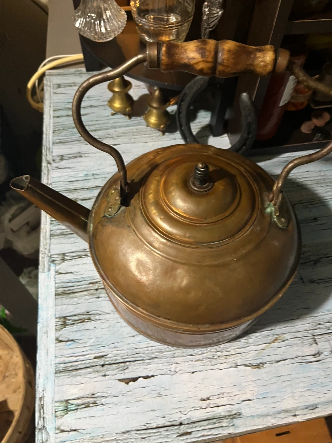 Antique Copper Kettle with Wooden Handle