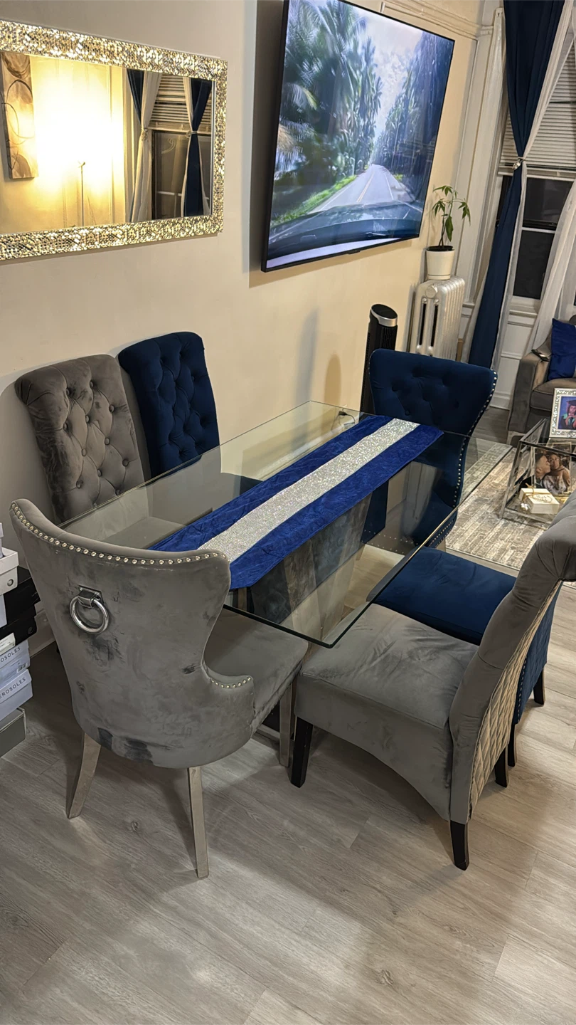 Glass Dining Table with Six Upholstered Chairs - photo 2