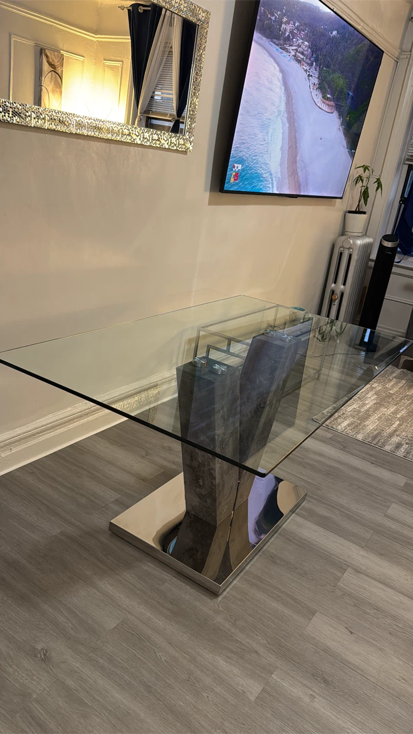Glass Dining Table with Six Upholstered Chairs - photo 4