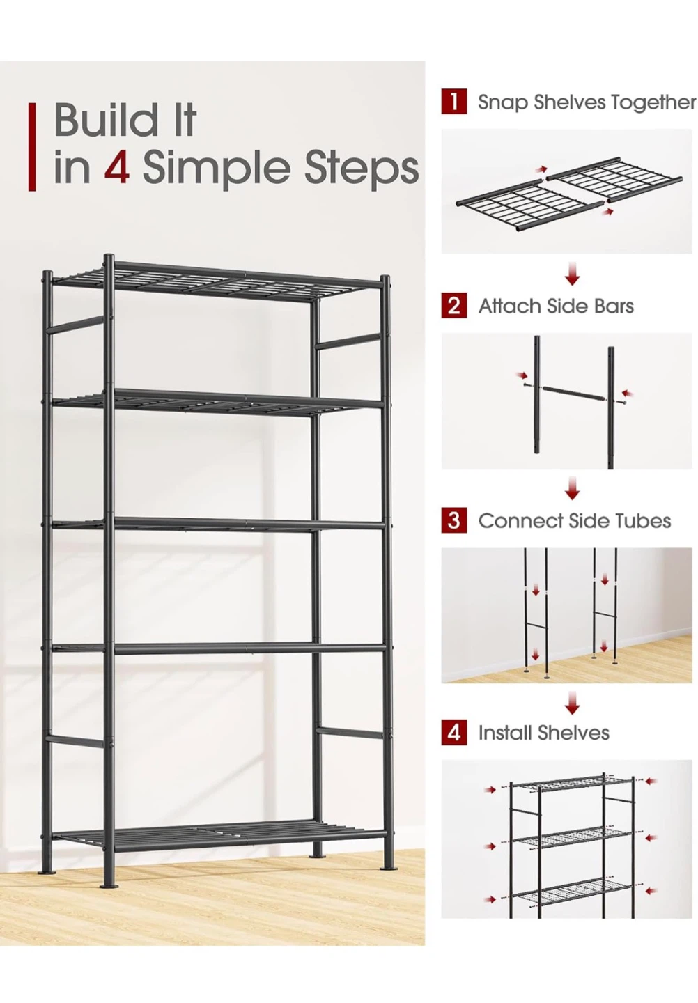 Sakugi 5 Tier Heavy Duty Metal Storage Shelf - photo 2