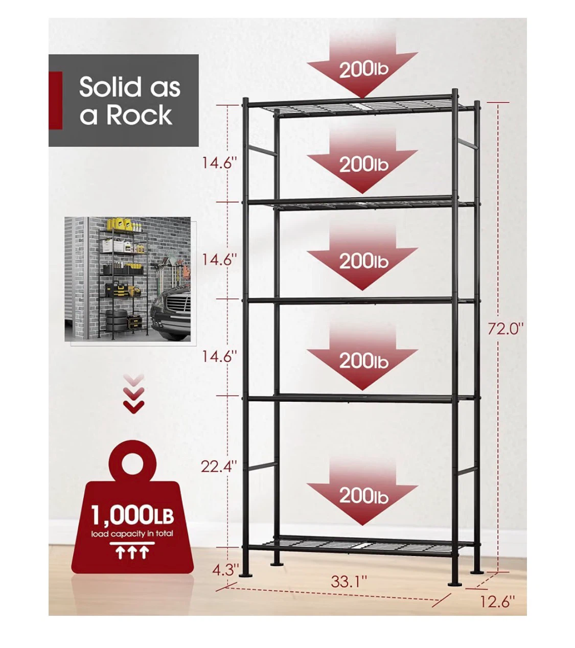 Sakugi 5 Tier Heavy Duty Metal Storage Shelf - photo 3
