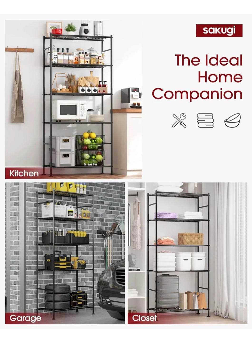Sakugi 5 Tier Heavy Duty Metal Storage Shelf - photo 4