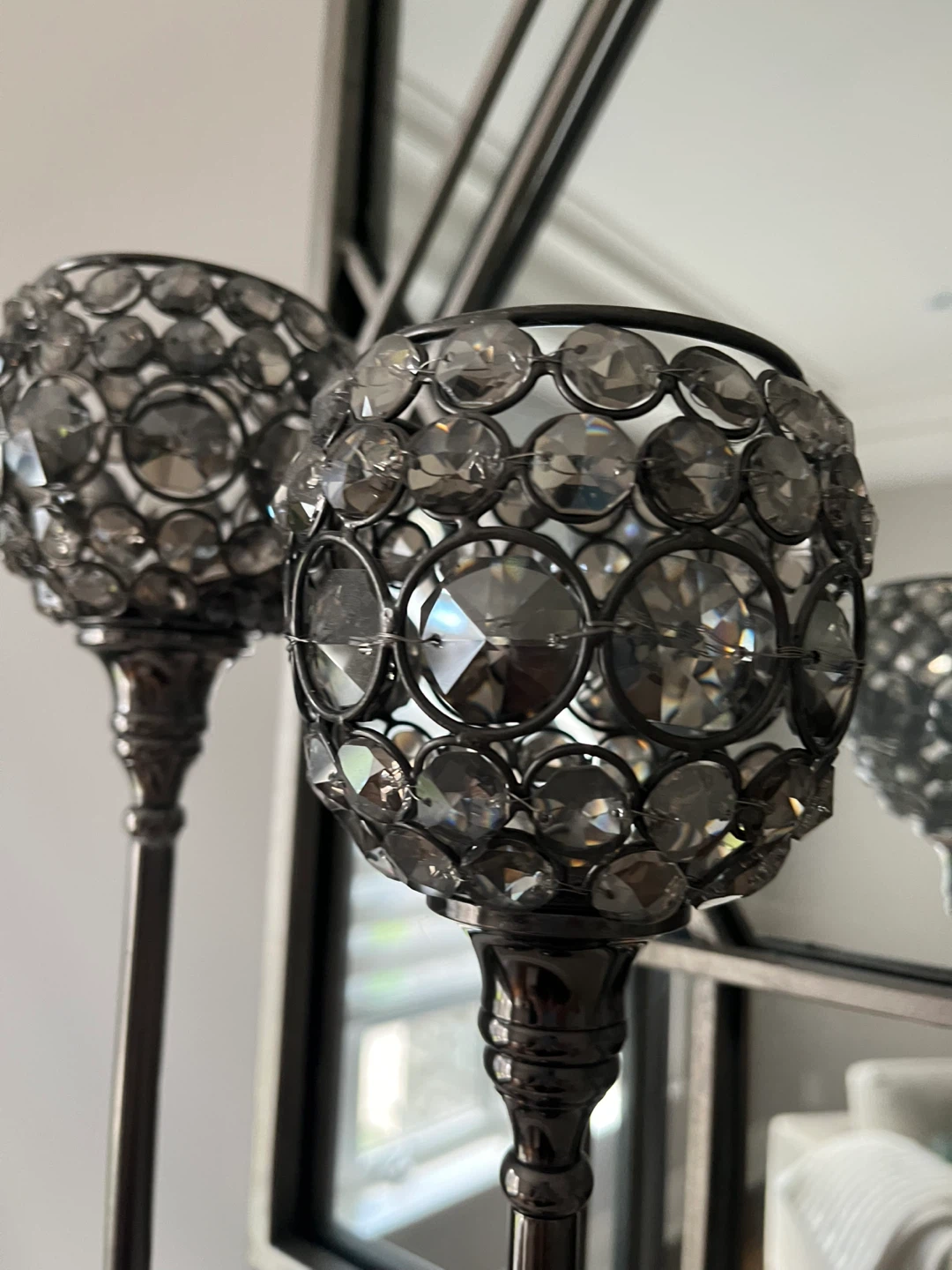 Set of tall metal and crystal candle holders - photo 2