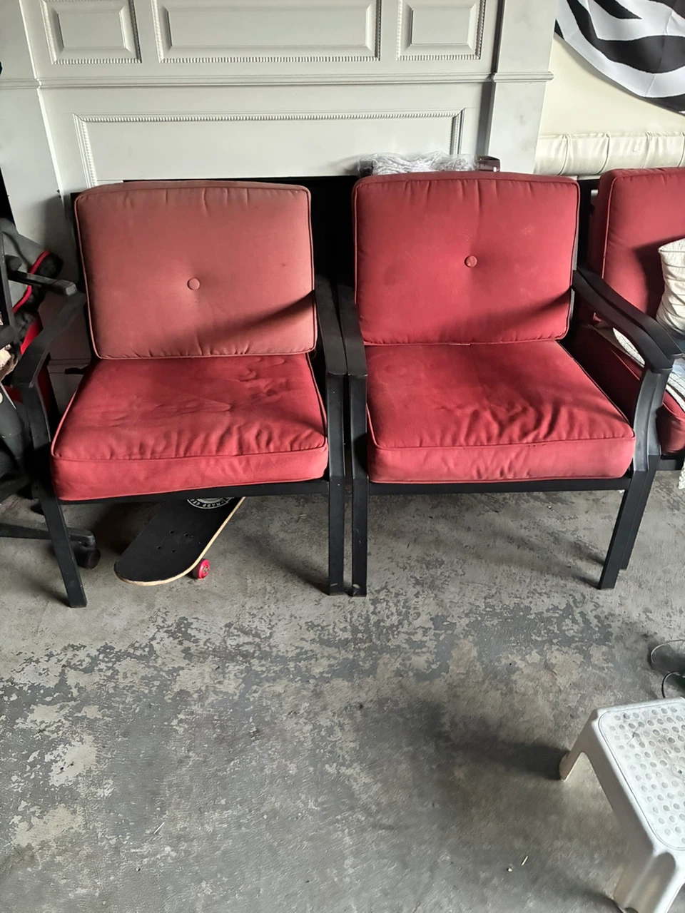 Metal Frame Outdoor Armchairs with Red Cushions