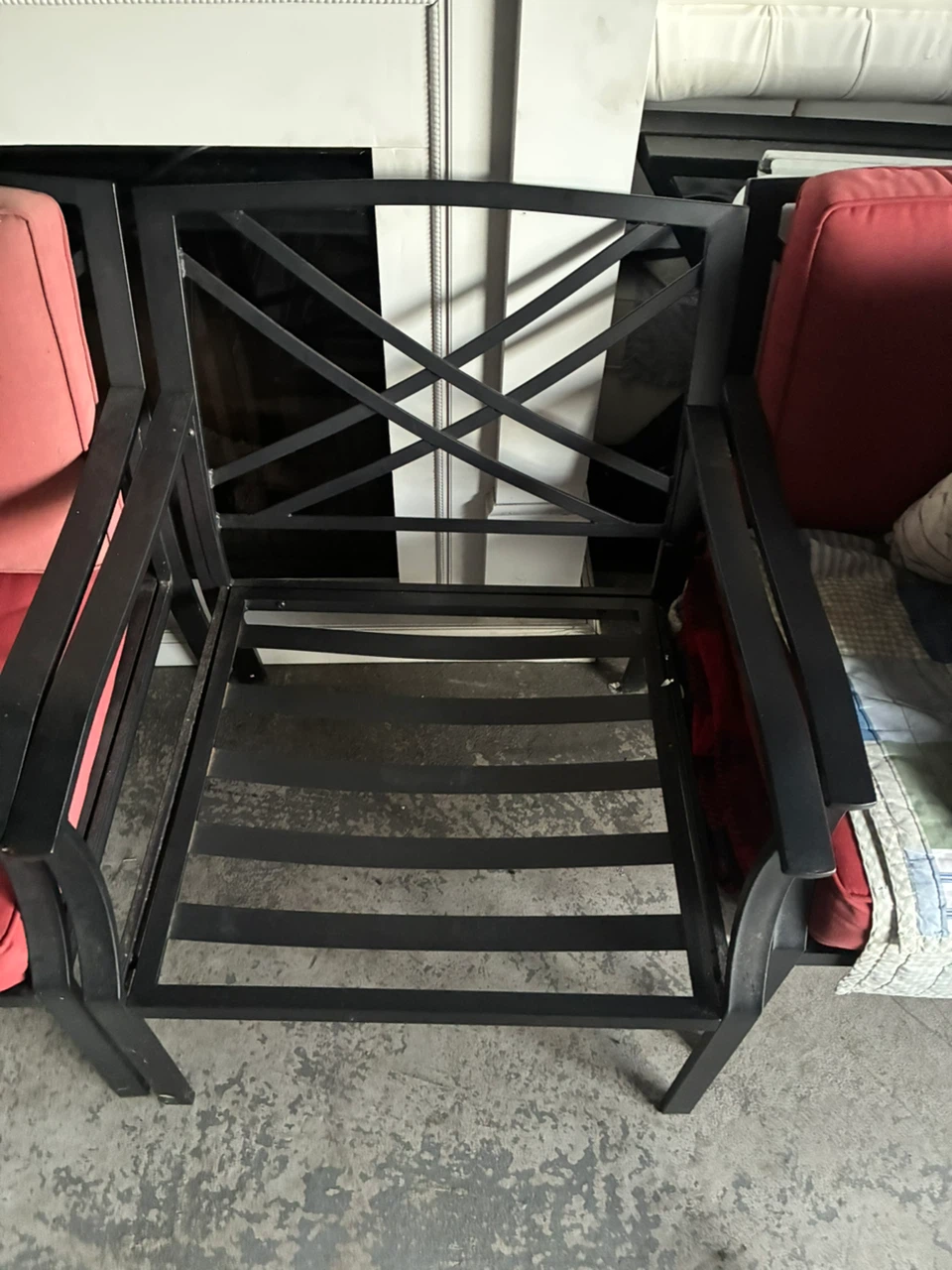 Metal Frame Outdoor Armchairs with Red Cushions - photo 2