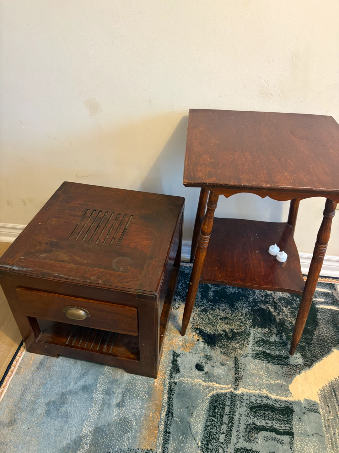 Two Vintage Wood Side Tables
