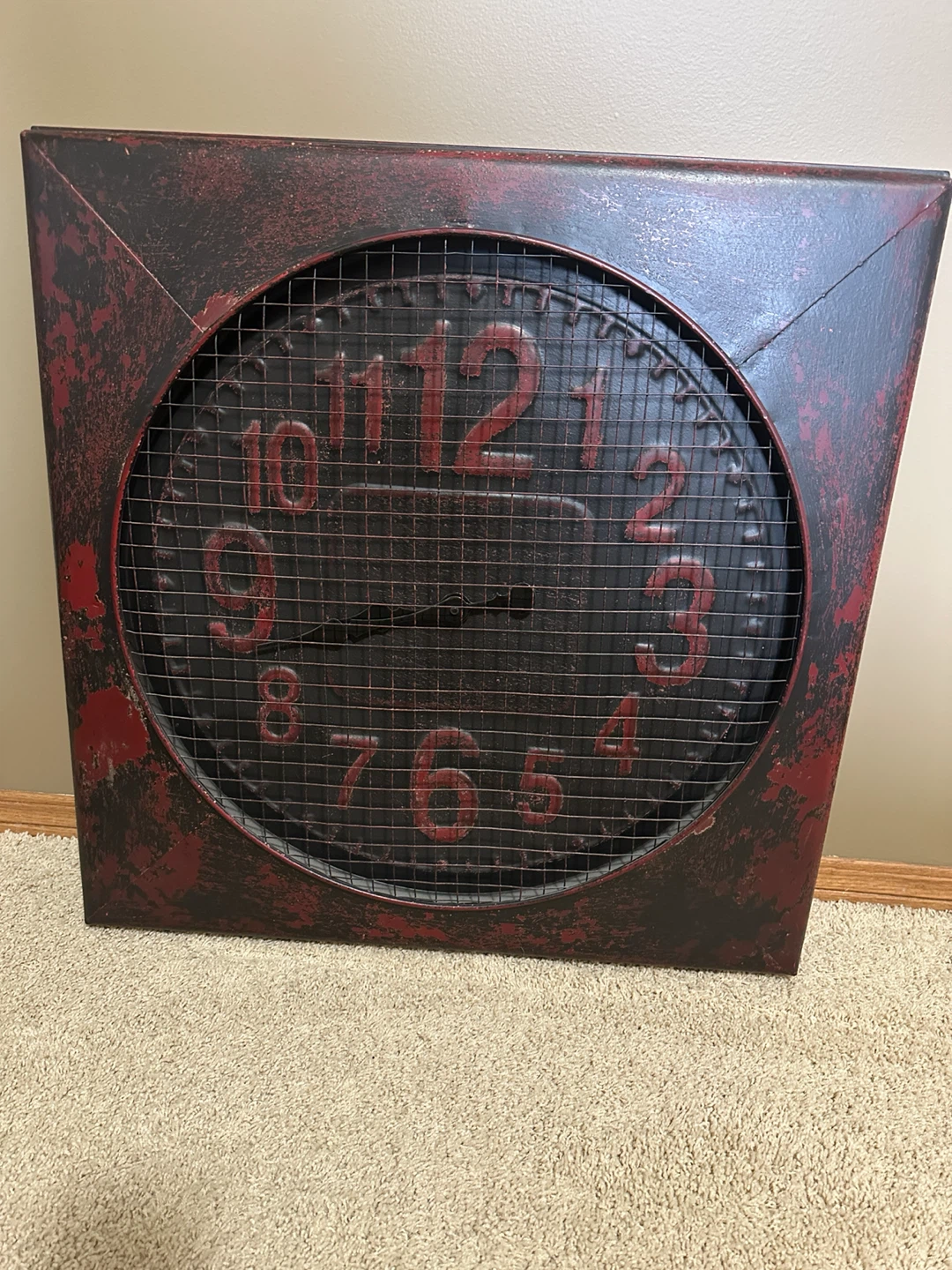 Distressed Red Metal Wall Clock