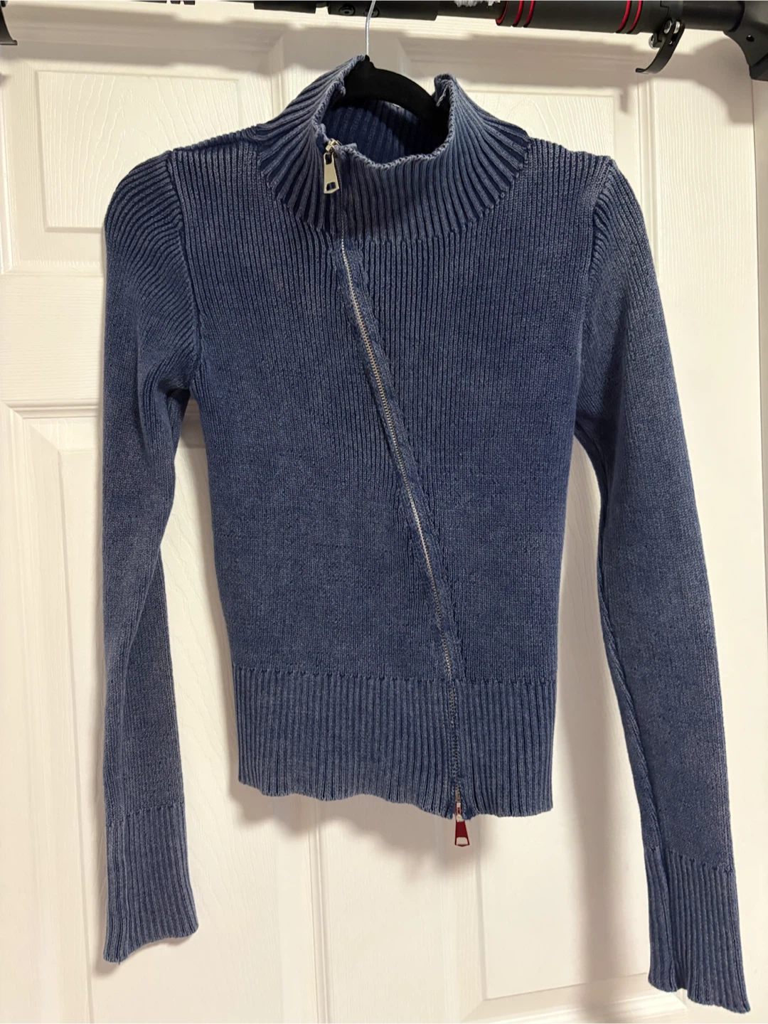 Blue Asymmetric Zip Sweater