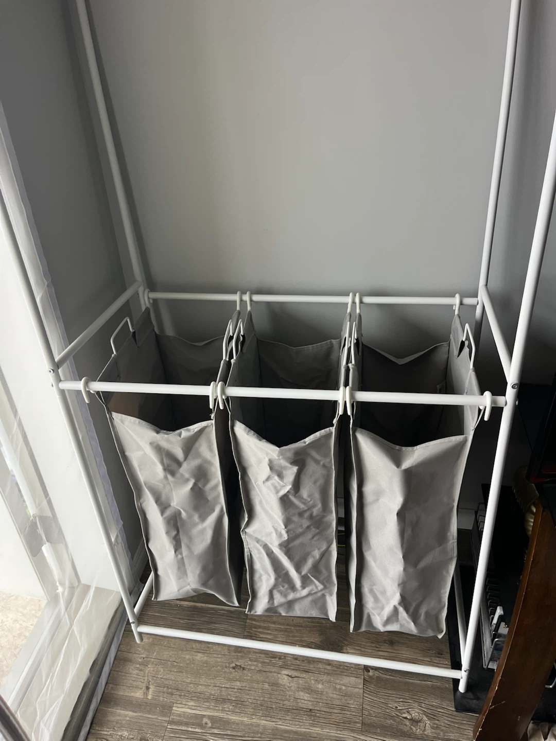 3-Bag Laundry Sorter with Hanging Bar - photo 2
