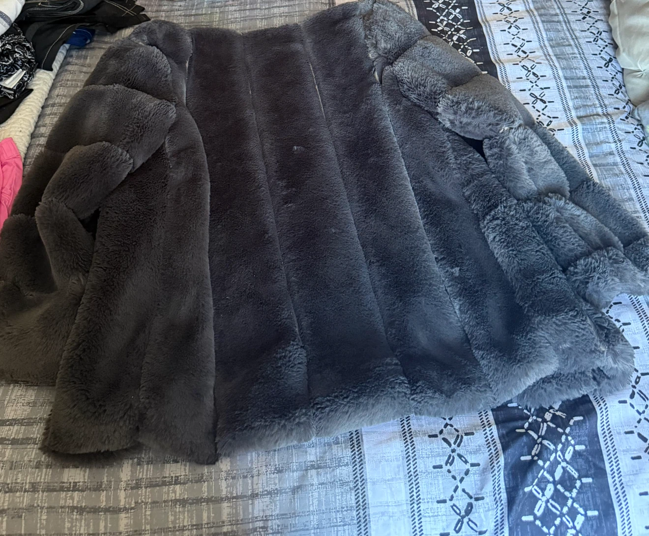 Gray Faux Fur Open Front Jacket