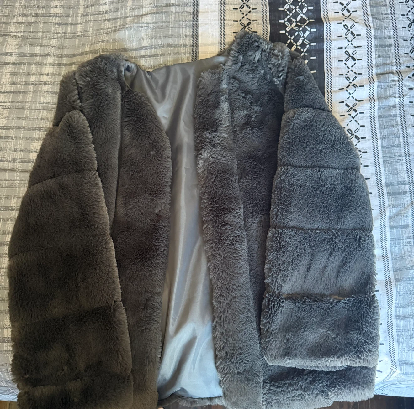 Gray Faux Fur Open Front Jacket - photo 2
