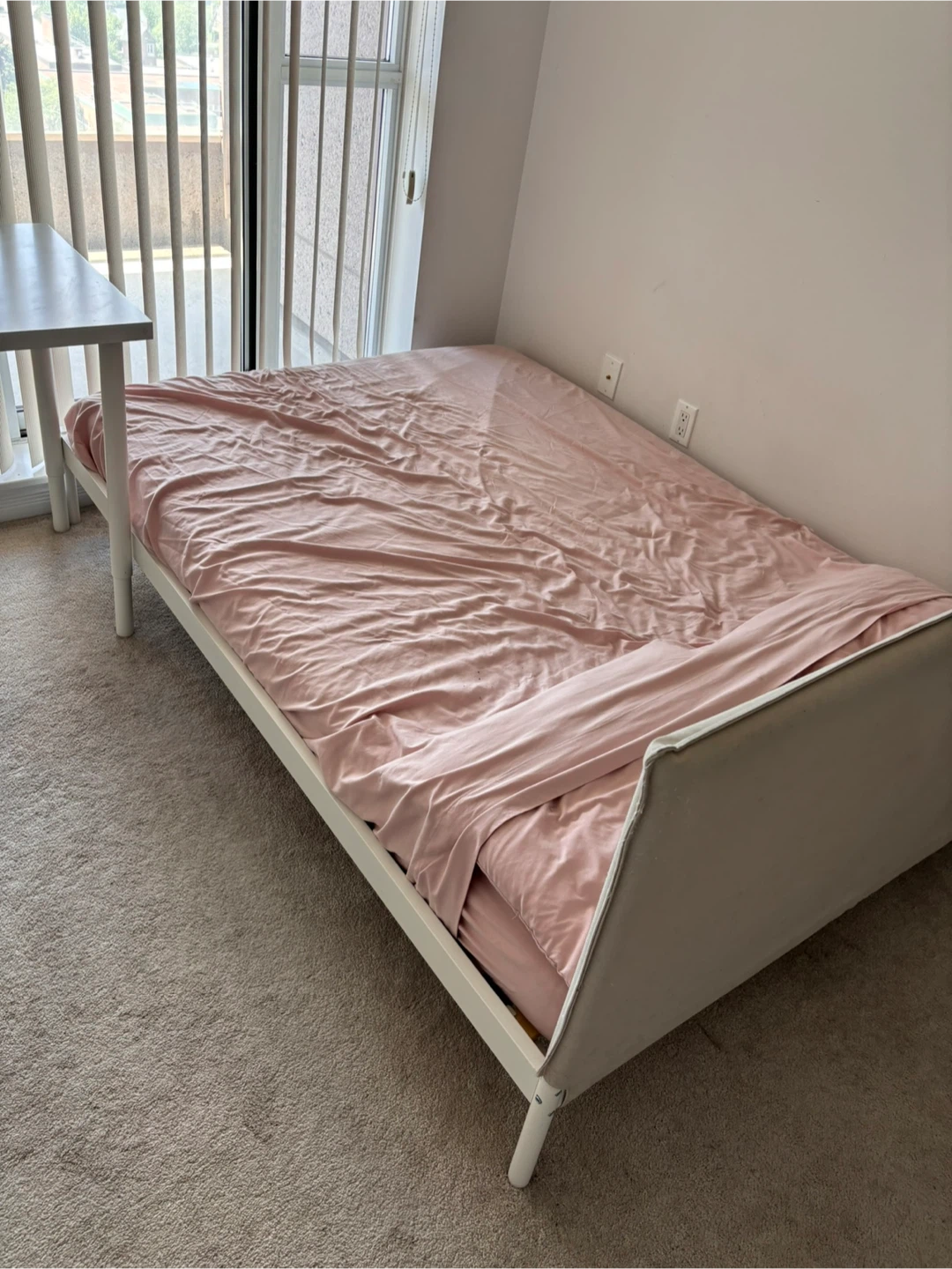 White Full Bed Frame with Mattress and Pink Sheets - photo 2