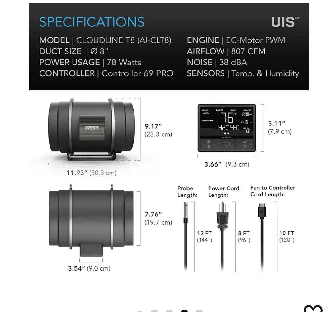 AC Infinity Cloudline T8 Duct Fan System - photo 5
