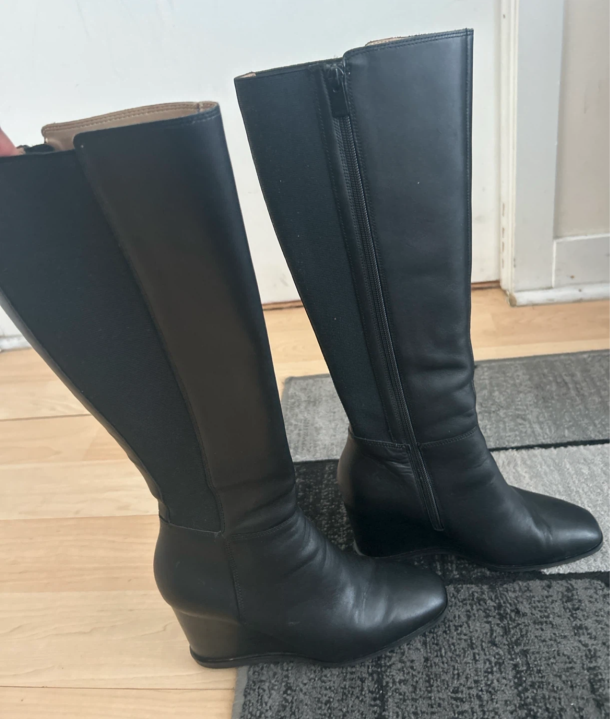 Jessica Black Leather Wedge Boots
