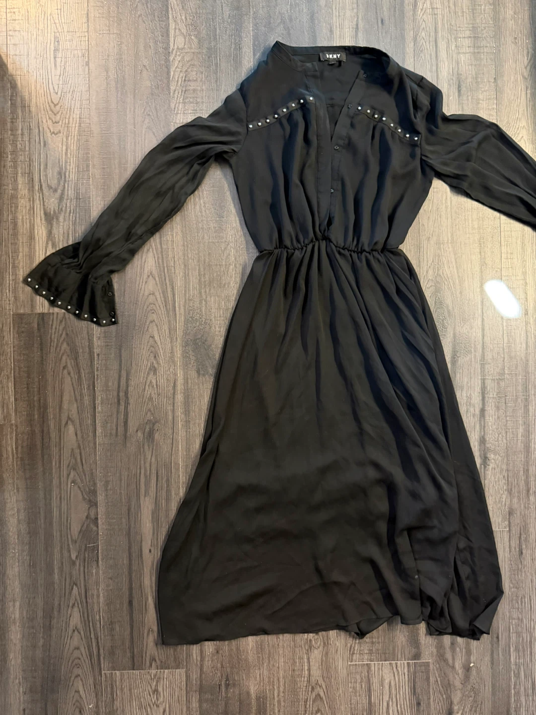 DKNY Black Studded Long Sleeve Dress