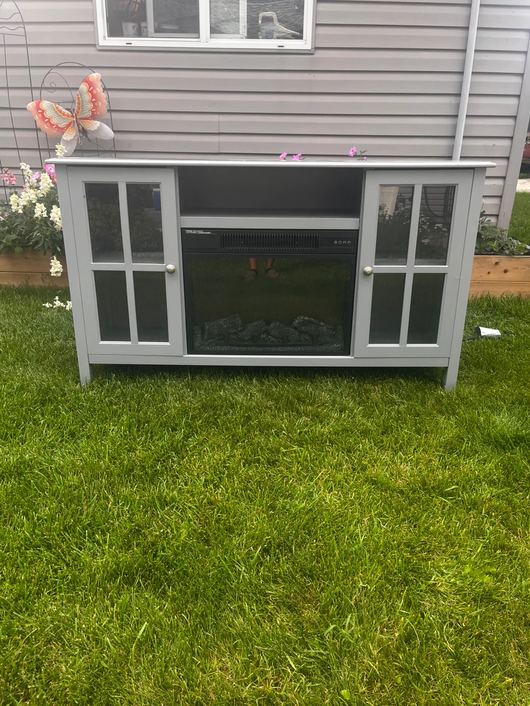 Grey Electric Fireplace Media Console