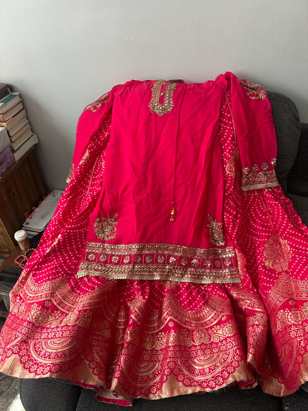Pink and Gold Embroidered Sharara Set - photo 2