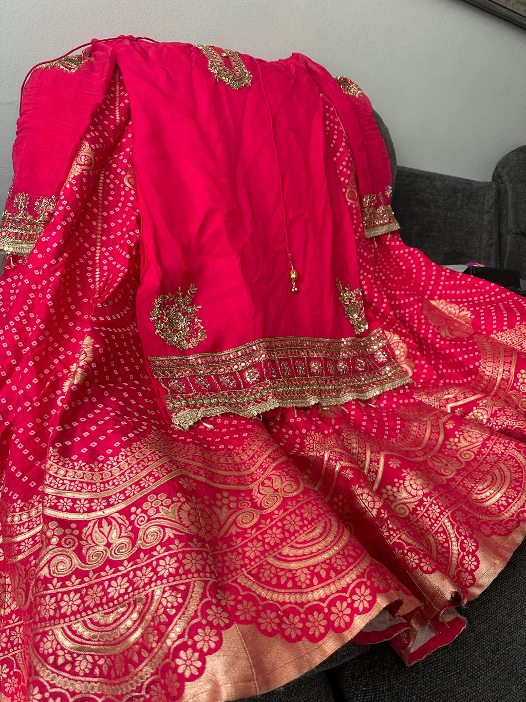 Pink and Gold Embroidered Sharara Set - photo 3