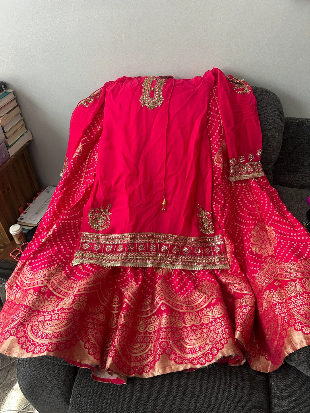 Pink and Gold Embroidered Sharara Set - photo 5