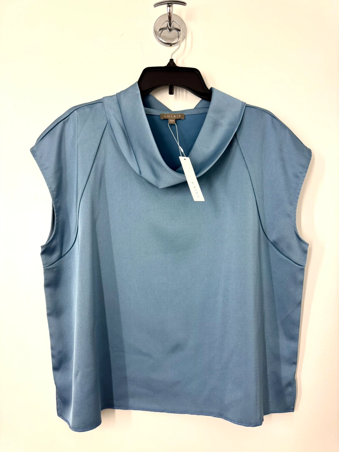 Lilla P Blue Sleeveless Cowl Neck Top