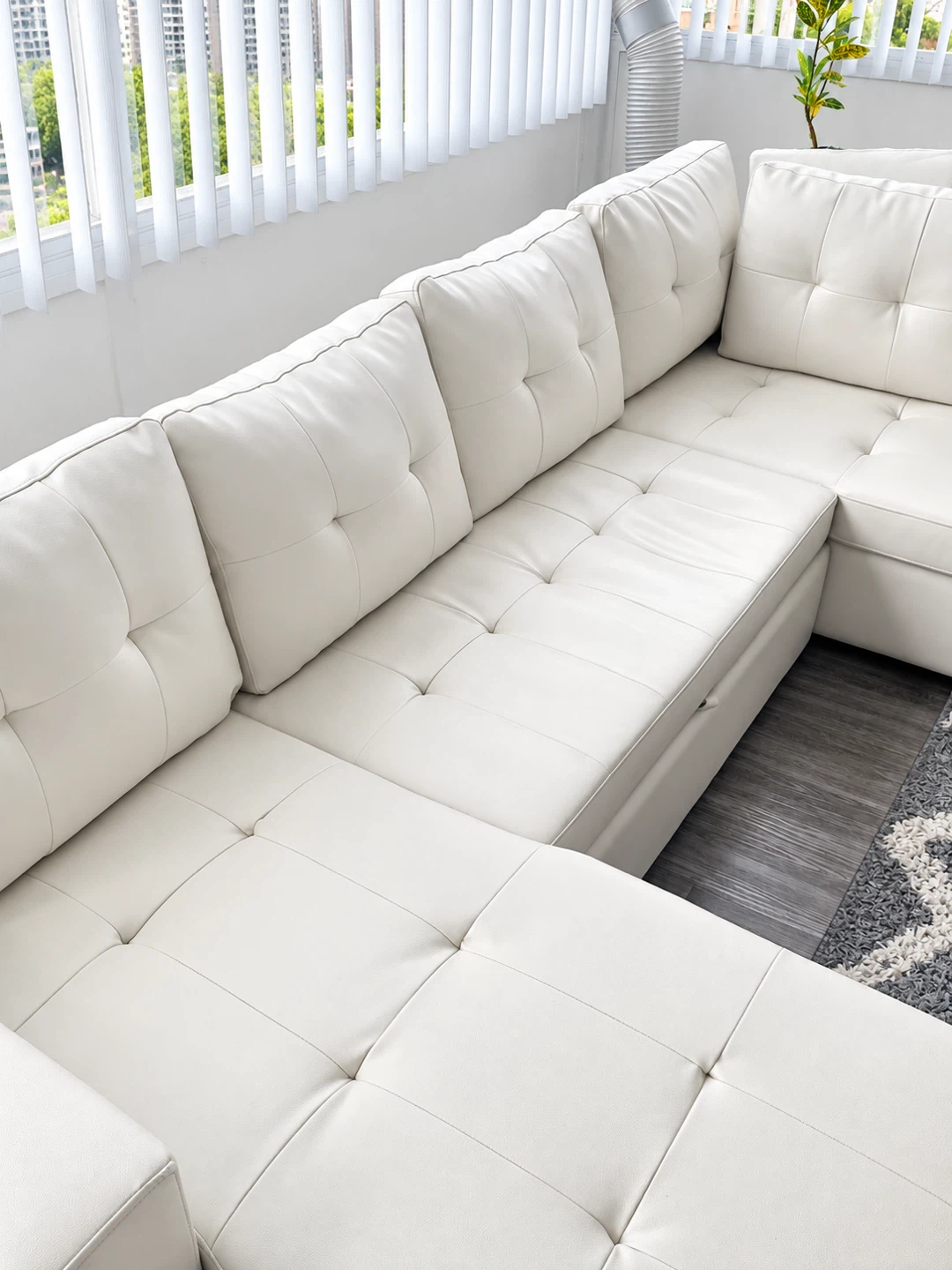 White Faux Leather Sectional Sofa bed with Storage - photo 3