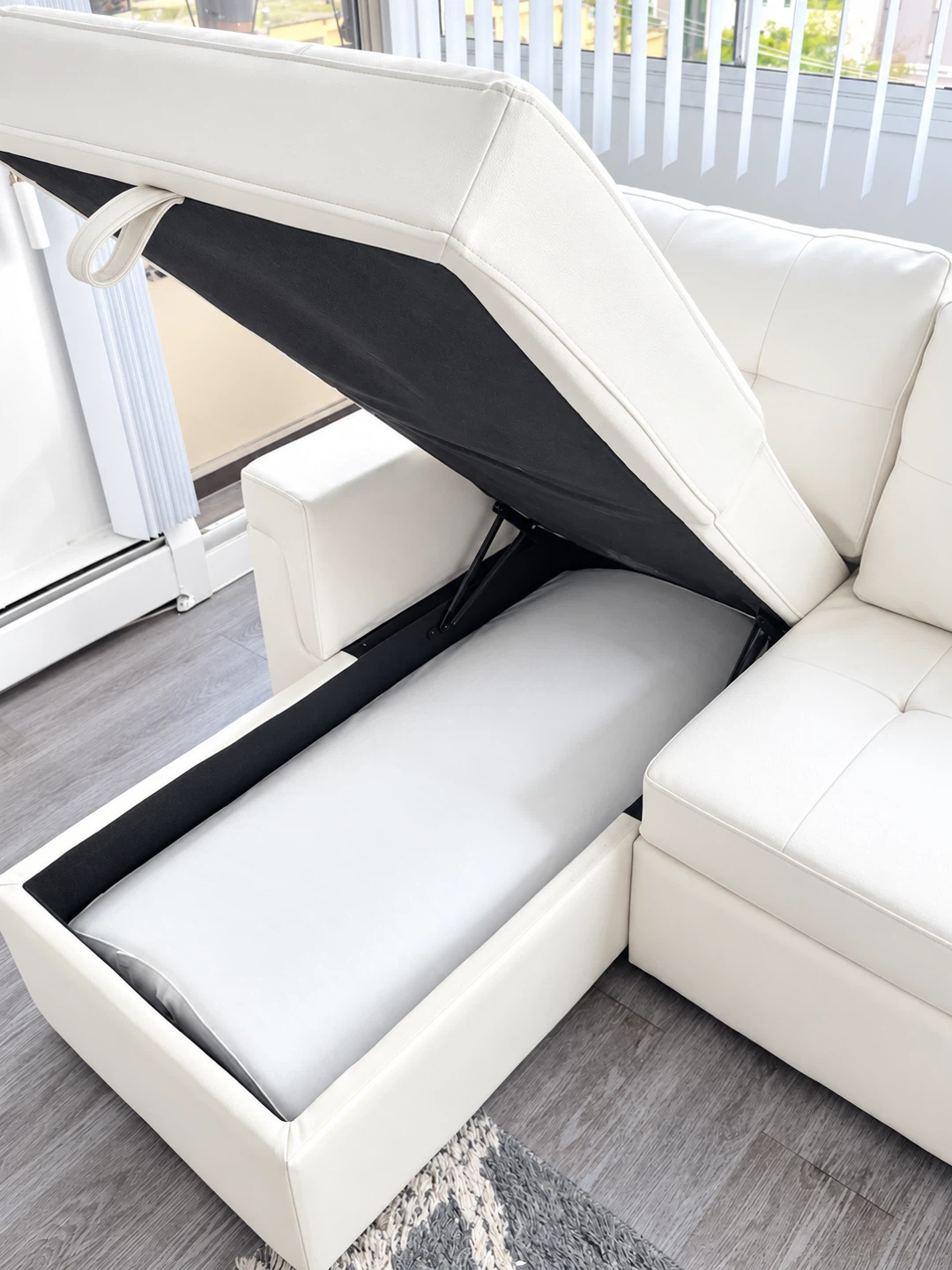White Faux Leather Sectional Sofa bed with Storage - photo 4
