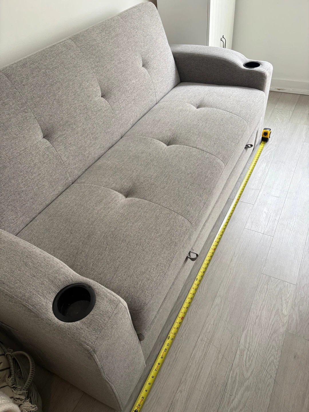 Grey Sofa with Cup Holders