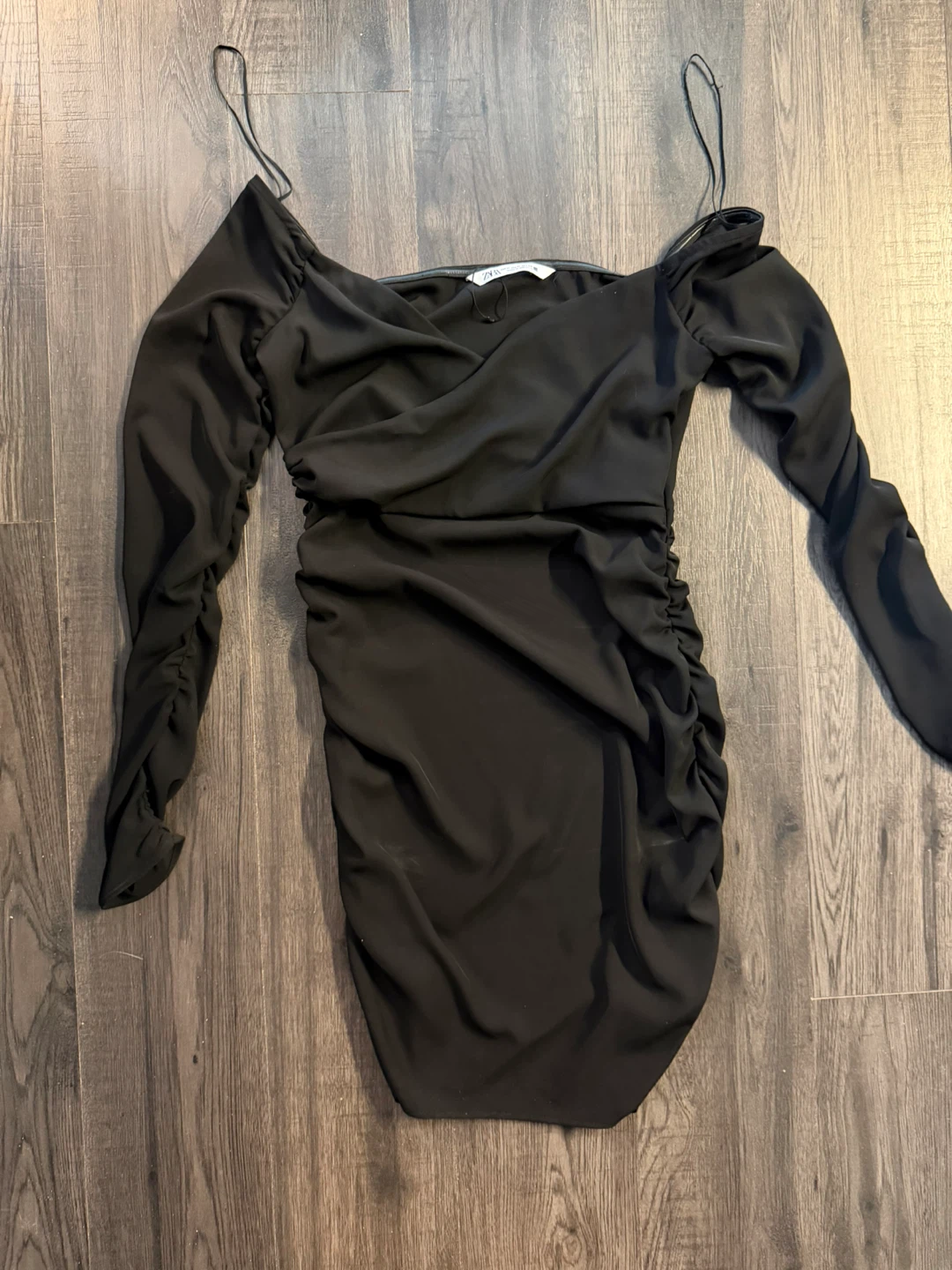 Zara Black Off-the-Shoulder Ruched Mini Dress - photo 3