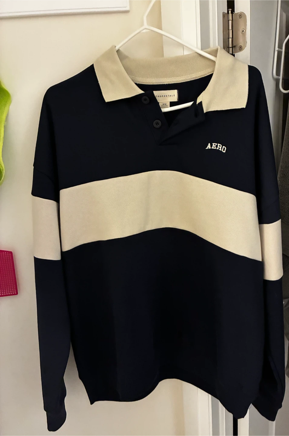 AERO Embroidered Colour Block Long Sleeve Polo Sweatshirt
