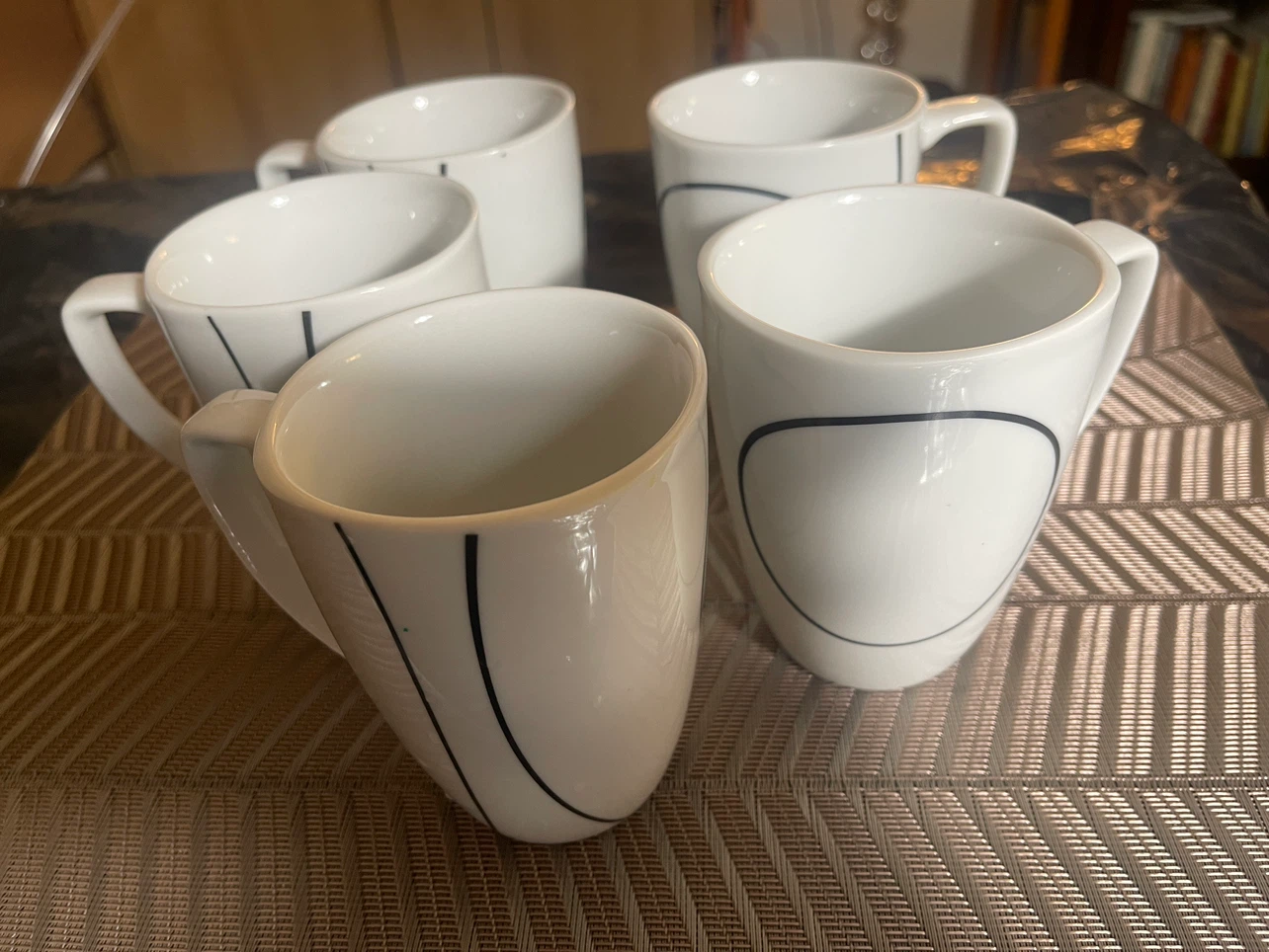 Five 10-oz Cornell Porcelain Mugs with Black Line Design