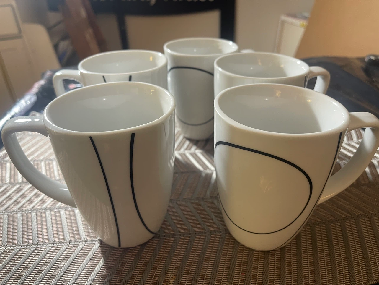 Five 10-oz Cornell Porcelain Mugs with Black Line Design - photo 2