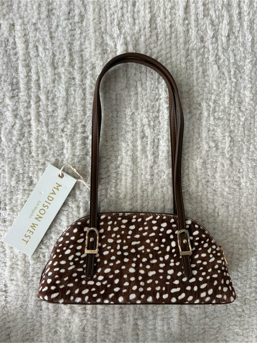 NEW Madison West BAMBI REAL CALF FUR Spotted Shoulder Bag