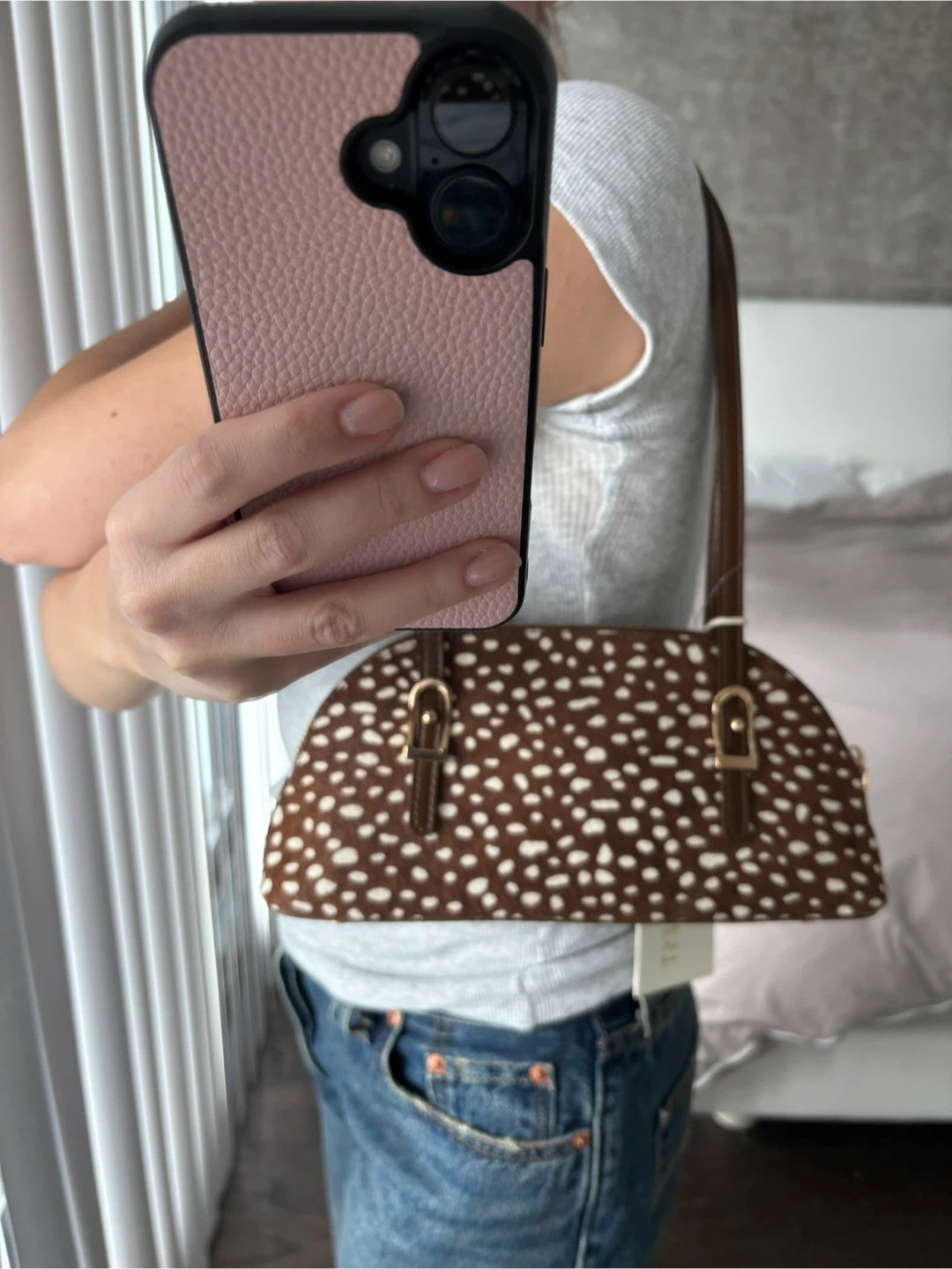 NEW Madison West BAMBI REAL CALF FUR Spotted Shoulder Bag - photo 4