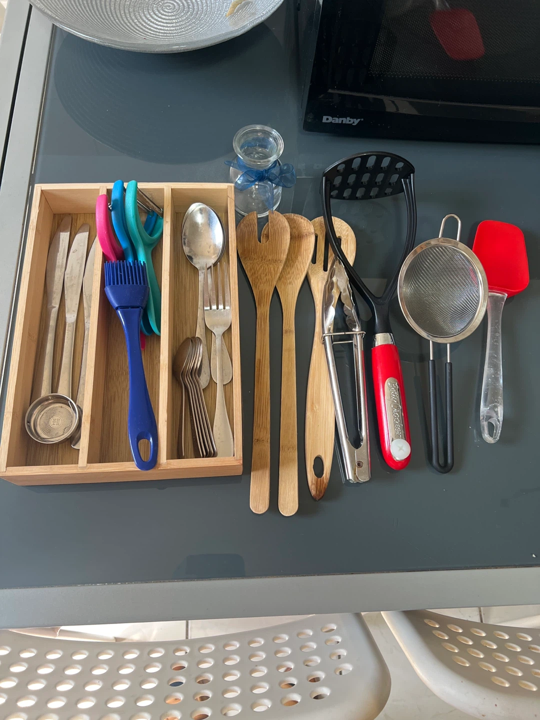 Kitchen Utensil Set with Bamboo Organizer