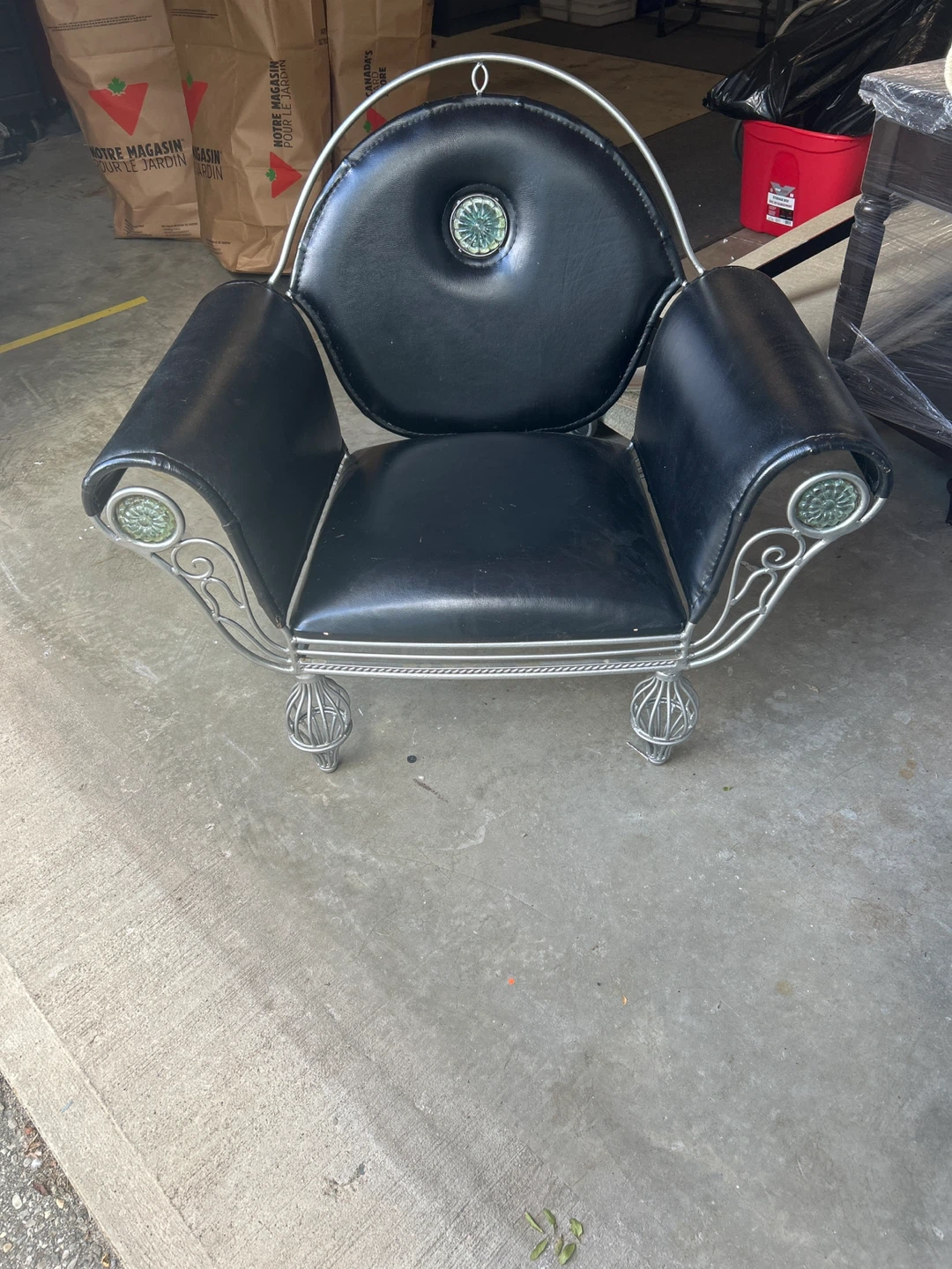 Vintage Metal and Faux Leather Accent Chair