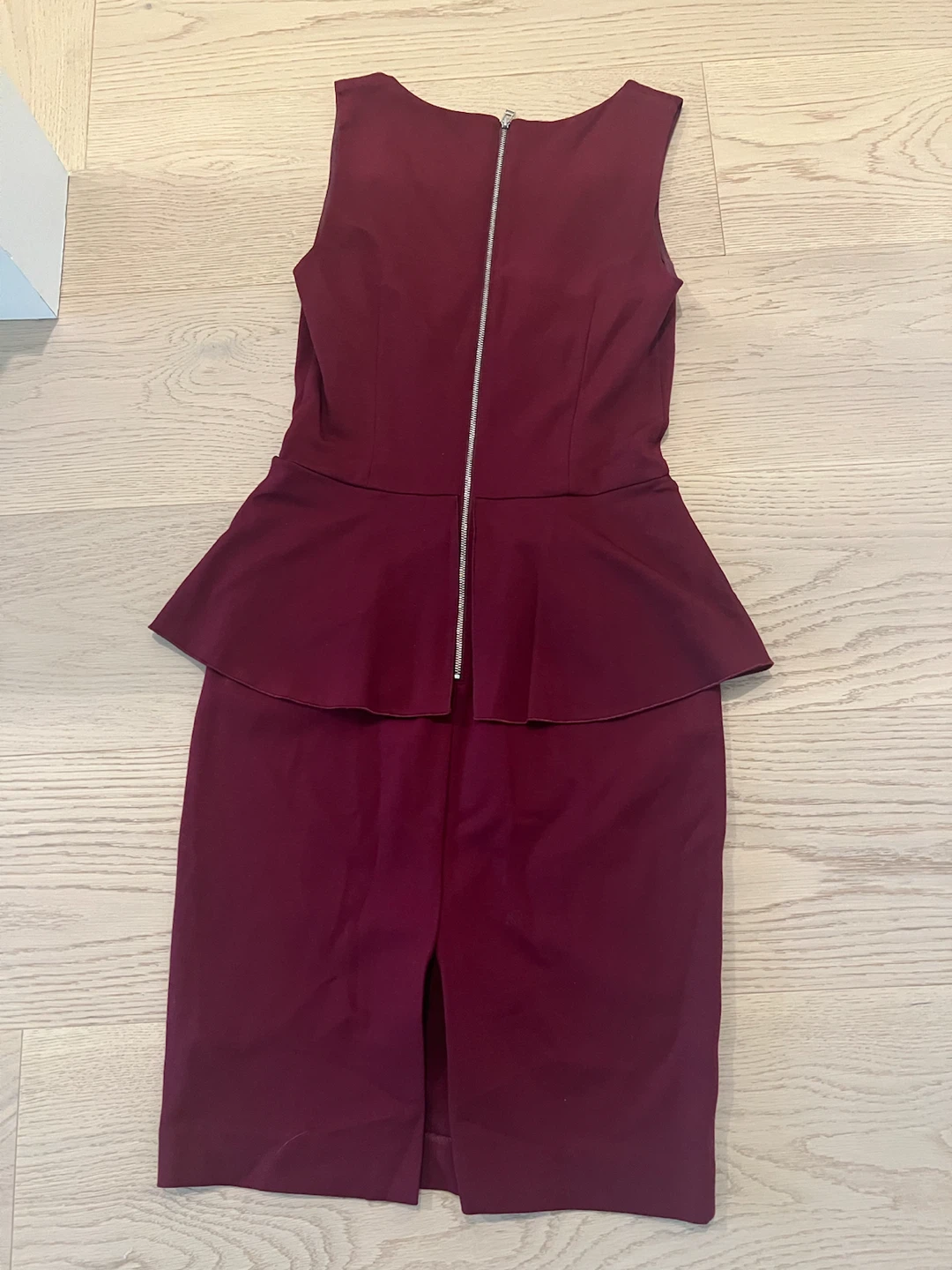 Babaton Burgundy Peplum Sheath Dress