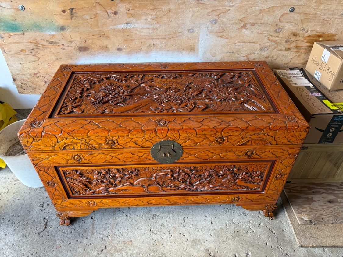 Antique Carved Cedar Wood Chest