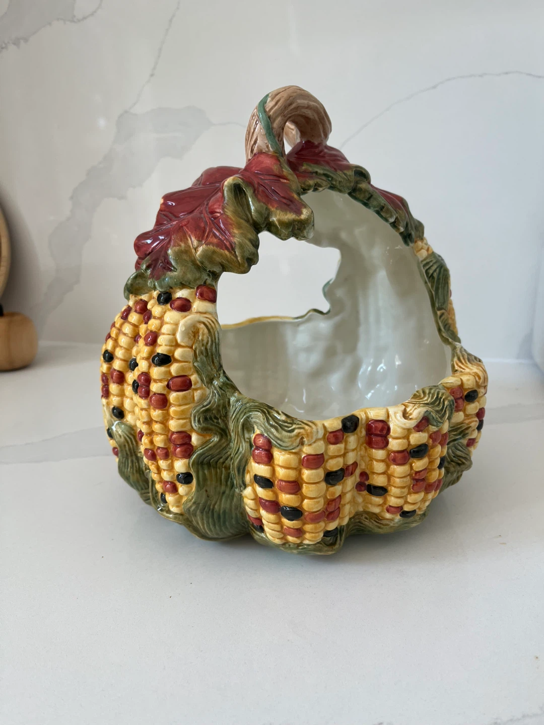 Fall Harvest Ceramic Corn and Leaf Bowl