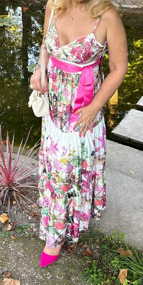 Floral Maxi satin Dress with Pink Bow Sash - photo 2
