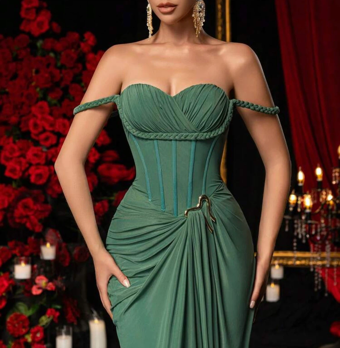 Green Off-the-Shoulder Corset Gown - photo 2