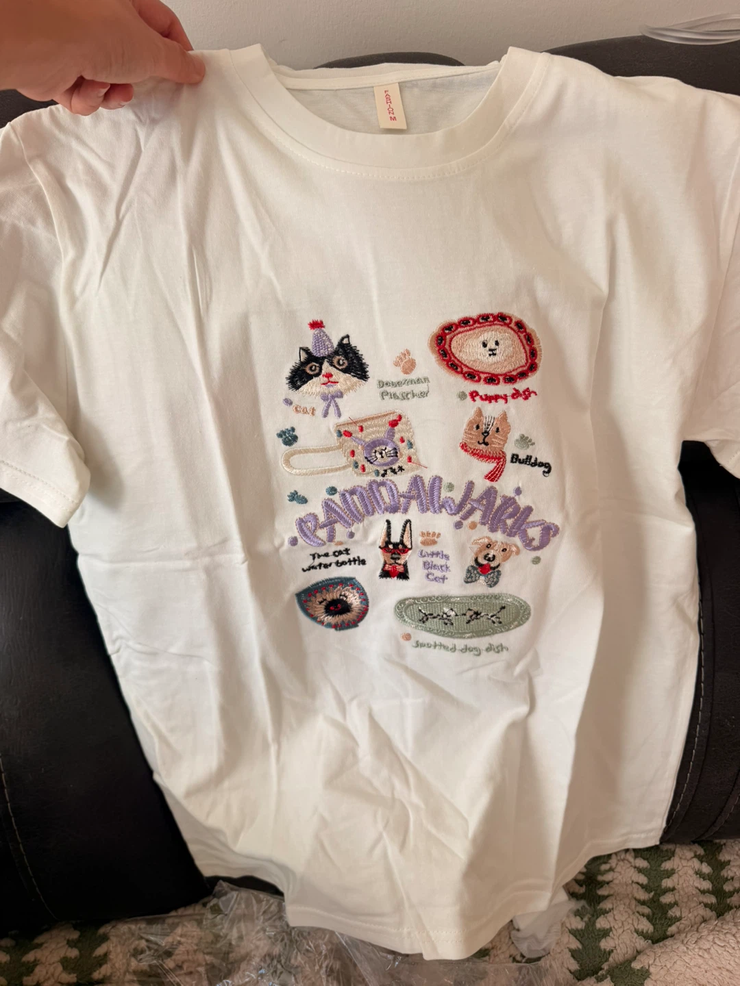 White T-Shirt with Embroidered Animals
