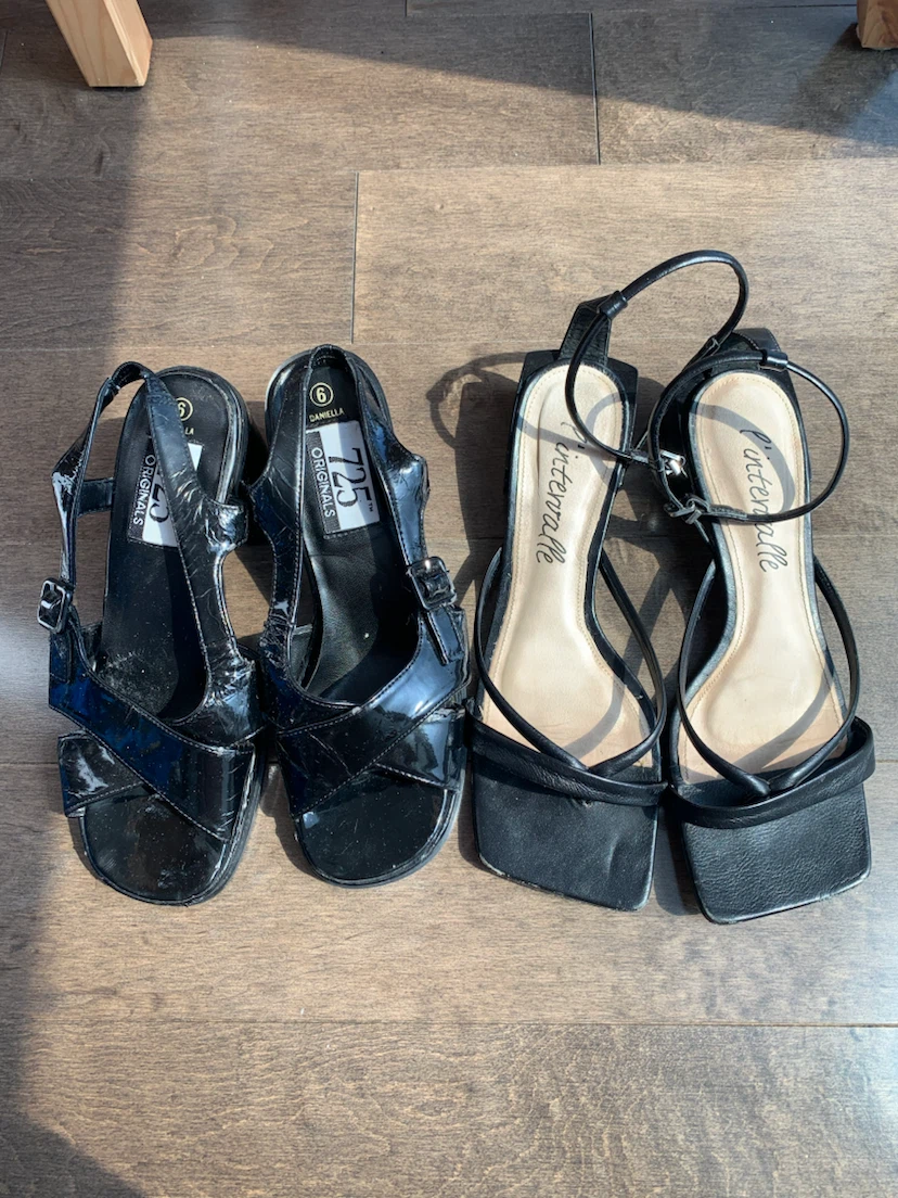 Two Pairs of Black Heeled Sandals