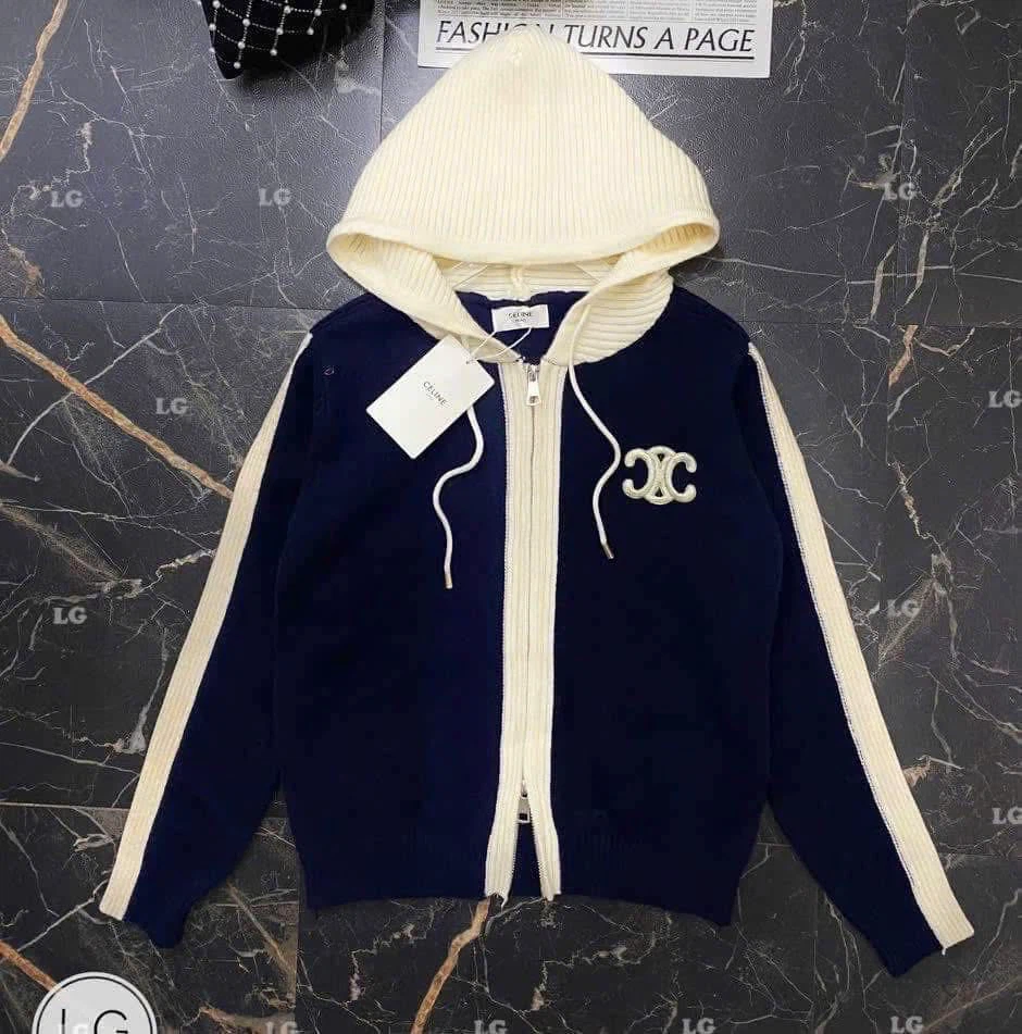 Celine Triomphe Knit Zip-Up Hoodie