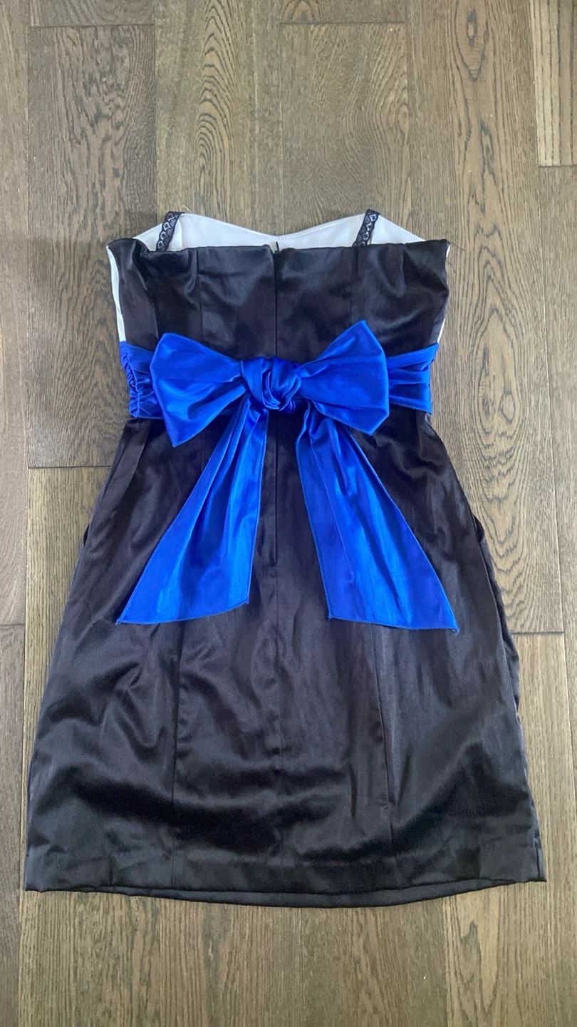 Size 4 Strapless Colorblock Satin Mini Dress with Back Bow - photo 2