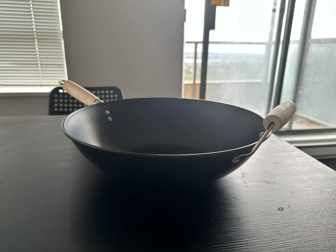 Black Steel Wok with Wooden Handles